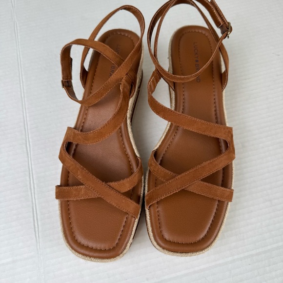 NEW Lucky Brand Carolie espadrille wedge sandal heel brown 10 - Picture 4 of 11